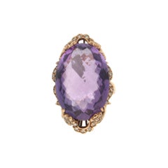 Handcraft Amethyst 9 Karat Yellow Gold Diamonds Cocktail Ring