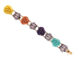 Handcraft Amethyst Flowers 18 Karat Yellow Gold Diamonds Cuff Bracelet