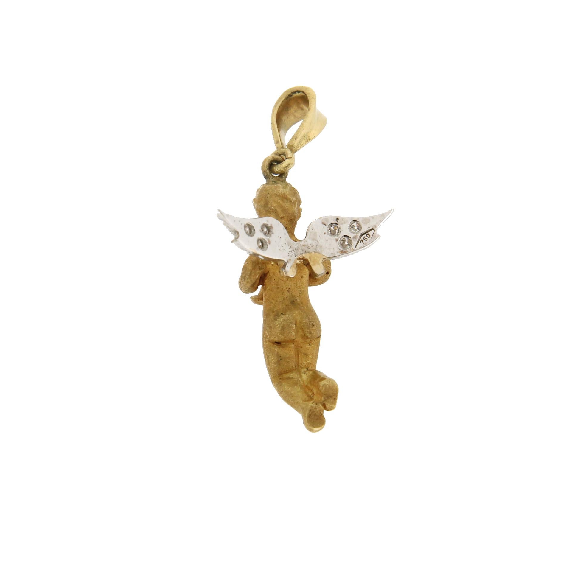 Brilliant Cut Handcraft Angel 18 Karat Yellow Gold Diamonds Pendant Necklace