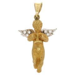 Handcraft Angel 18 Karat Yellow Gold Diamonds Pendant Necklace