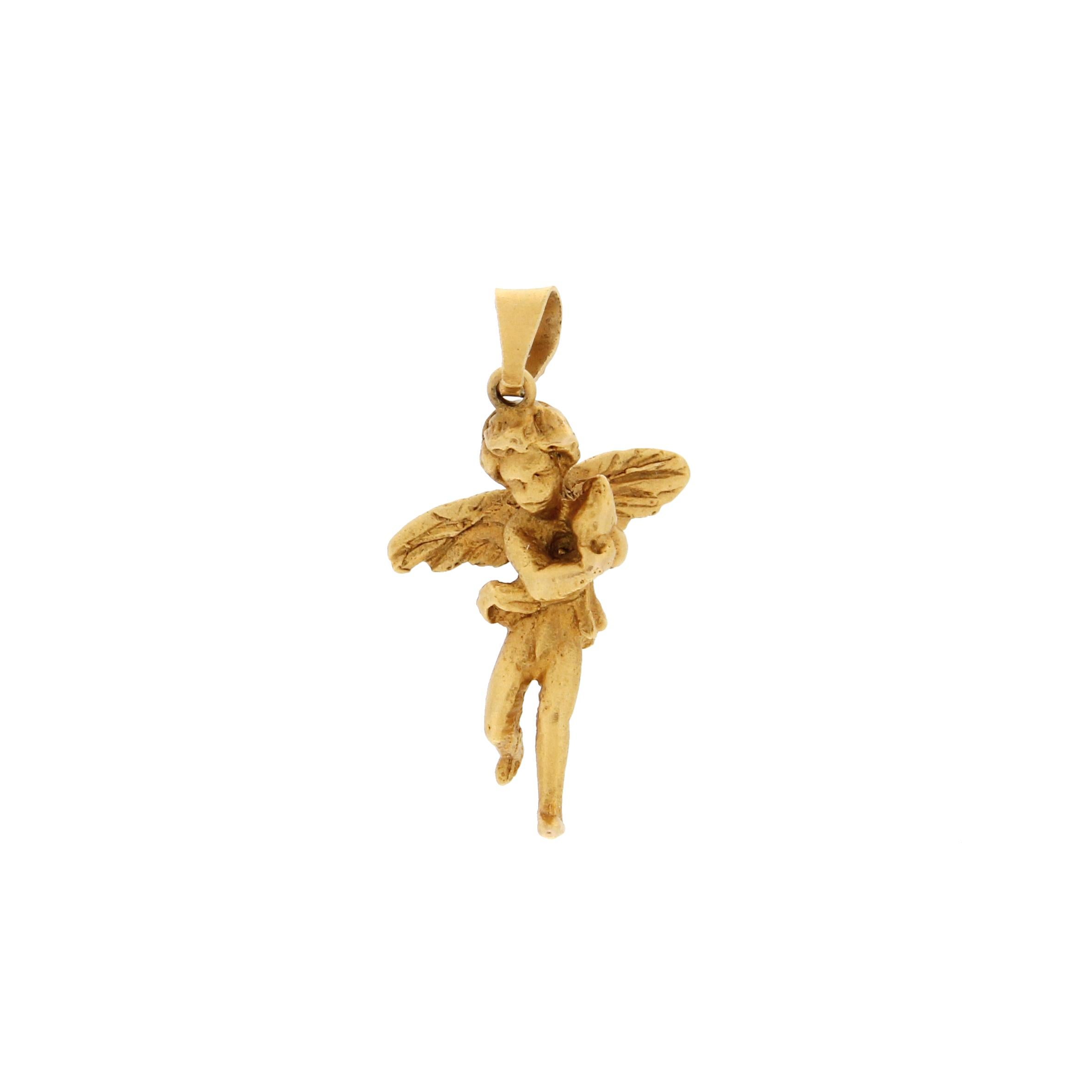 Handcraft Angel 18 Karat Yellow Gold Pendant Necklace In New Condition In Marcianise, IT