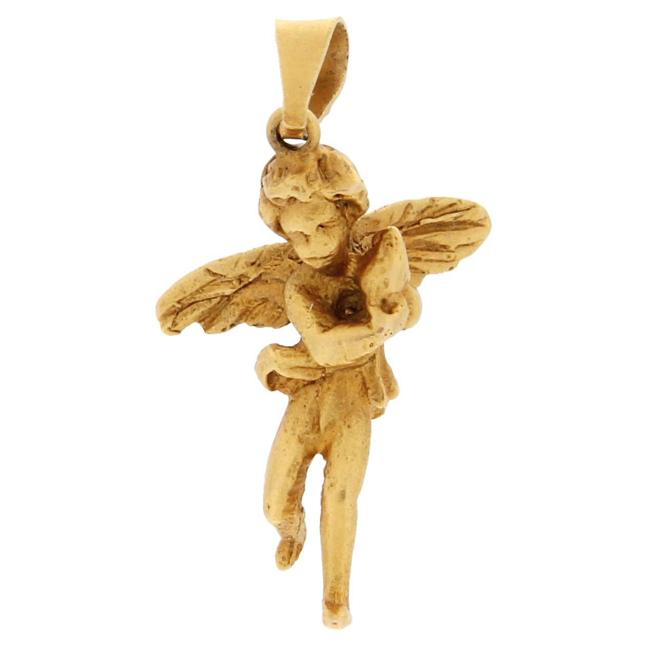 Handcraft Angel 18 Karat Yellow Gold Pendant Necklace