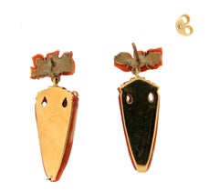 Handcraft Angel Coral 9 Karat Yellow Gold Drop Earrings
