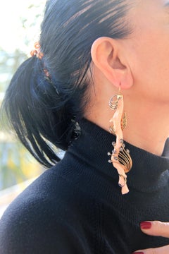 Handcraft Angel Skin Coral Branches 14 Karat Yellow Gold Drop Earrings