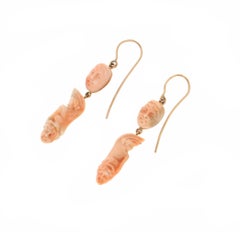 Handcraft Angels Coral 14 Karat Yellow Gold Drop Earrings