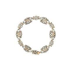 Handcraft Aquamarine 14 Karat Yellow Gold Diamonds Cuff Bracelet