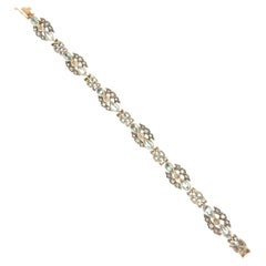 Bracelet manchette artisanal en or jaune 14 carats avec aigue-marine et diamants