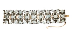 Handcraft Aquamarine 14 Karat Yellow Gold Diamonds Sapphires Cuff Bracelet