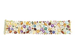 Handcraft Aquamarine 14 Karat Yellow Gold Tourmaline Cuff Bracelet