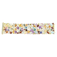 Handcraft Aquamarine 14 Karat Yellow Gold Tourmaline Cuff Bracelet