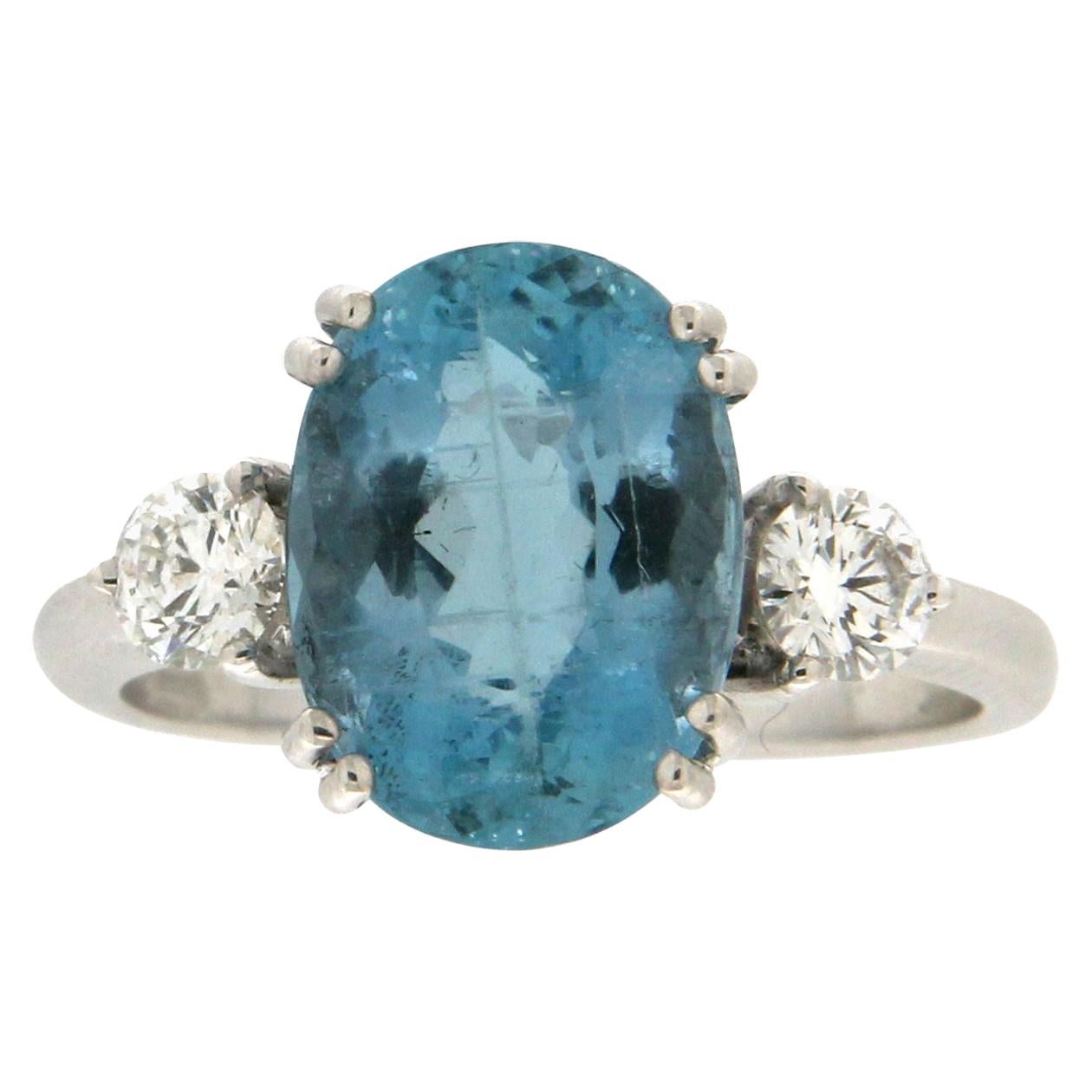 Aquamarine, Blue Sapphire and Diamond Ring in 18 Karat White Gold ...