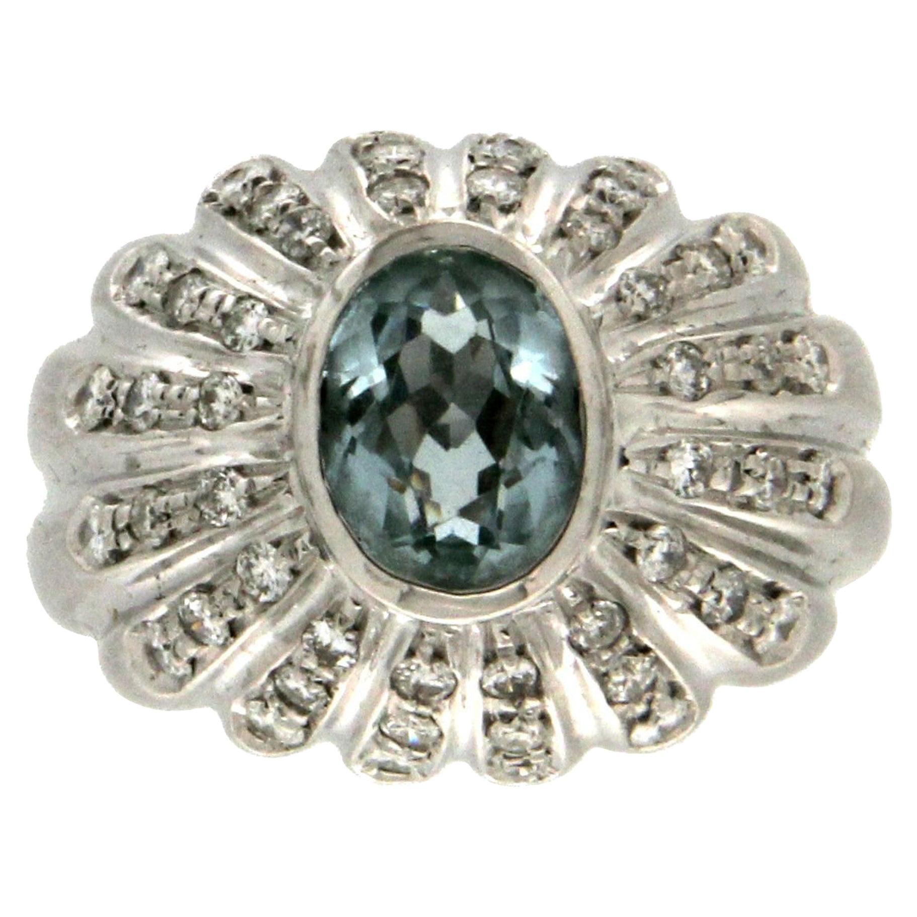 Handcraft Aquamarine 18 Karat White Gold Diamonds Cocktail Ring