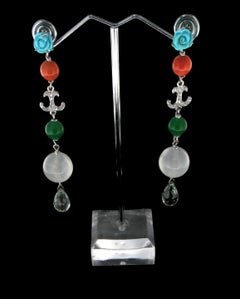 Handcraft Aquamarine 14 Karat White Gold Diamonds Coral Drop Earrings