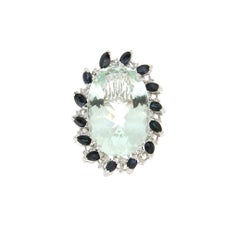 Handcraft Aquamarine 18 Karat White Gold Sapphires Diamonds Necklace Parure