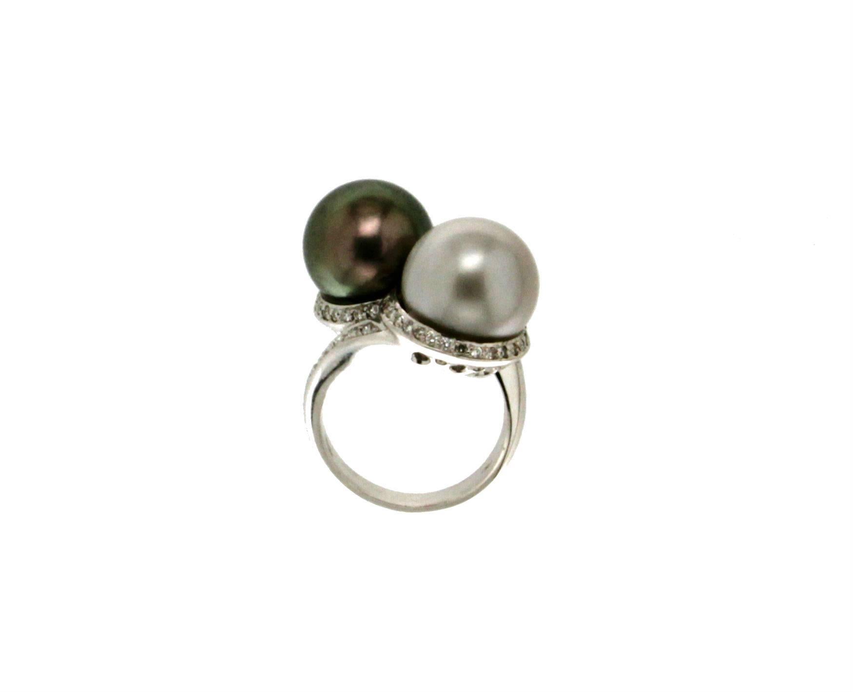 Handcraft Australian and Tahiti Pearl 18 Karat White Gold Diamonds Cocktail Ring In New Condition For Sale In Marcianise, IT