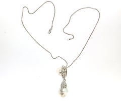 Handcraft Australian Baroque Pearl 18 Karat White Gold Diamonds Pendant Necklace