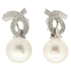 Handcraft Australian Baroque Pearls 18 Karat White Gold Diamonds Drop Earrings