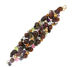 Handcraft Australian Brown Pearls 18 Karat Yellow Gold Diamonds Cuff Bracelet