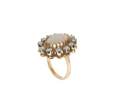 Handcraft Australian Opal 14 Karat Yellow Gold Diamonds Cocktail Ring
