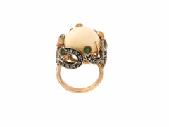 Handcraft Australian Opal 14 Karat Yellow Gold Diamonds Emeralds Cocktail Ring