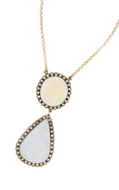 Handcraft Australian Opal 14 Karat Gelbgold Diamanten Anhänger Halskette