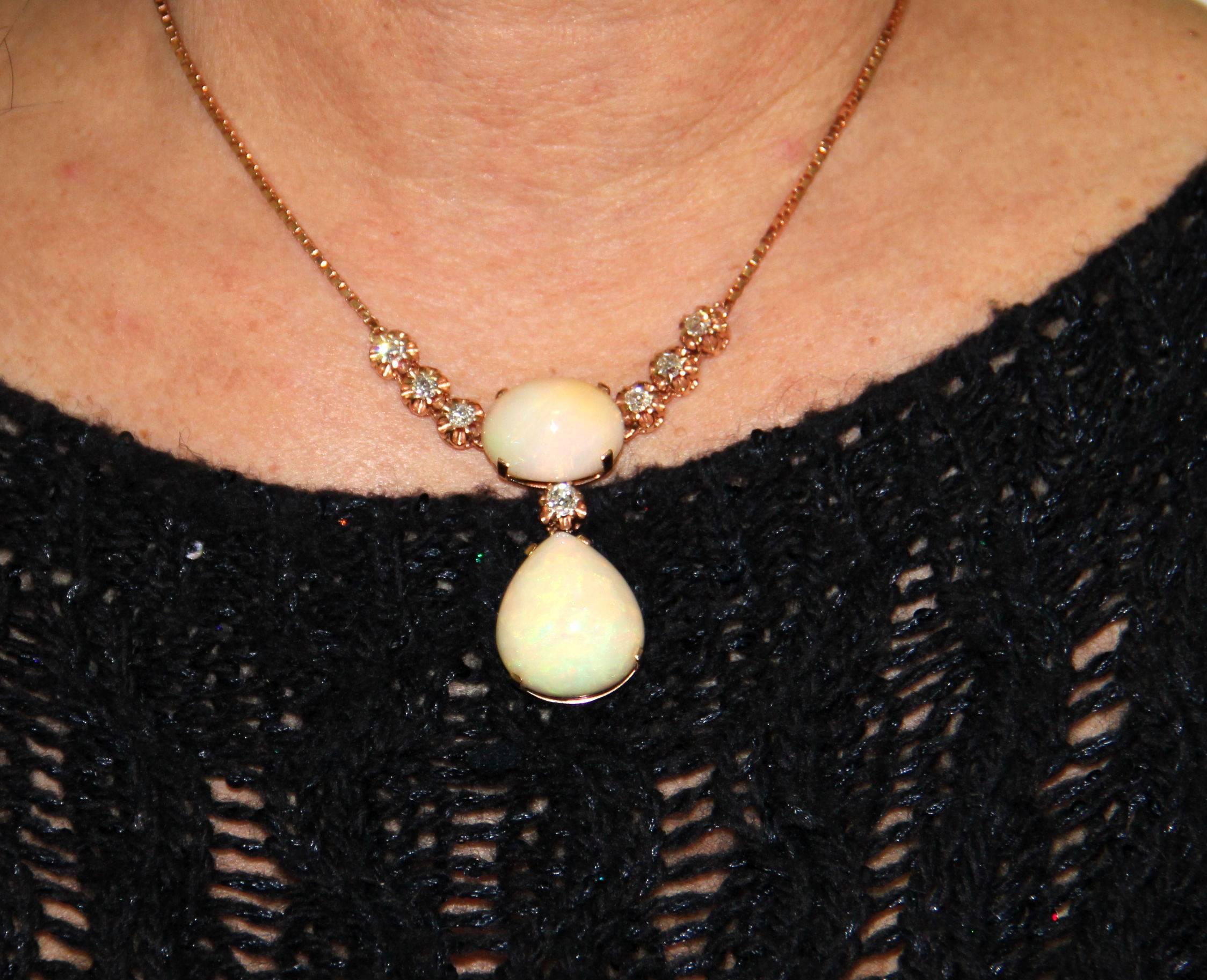 Women's or Men's Handcraft Australian Opal 14 Karat Yellow Gold Diamonds Pendant Necklace