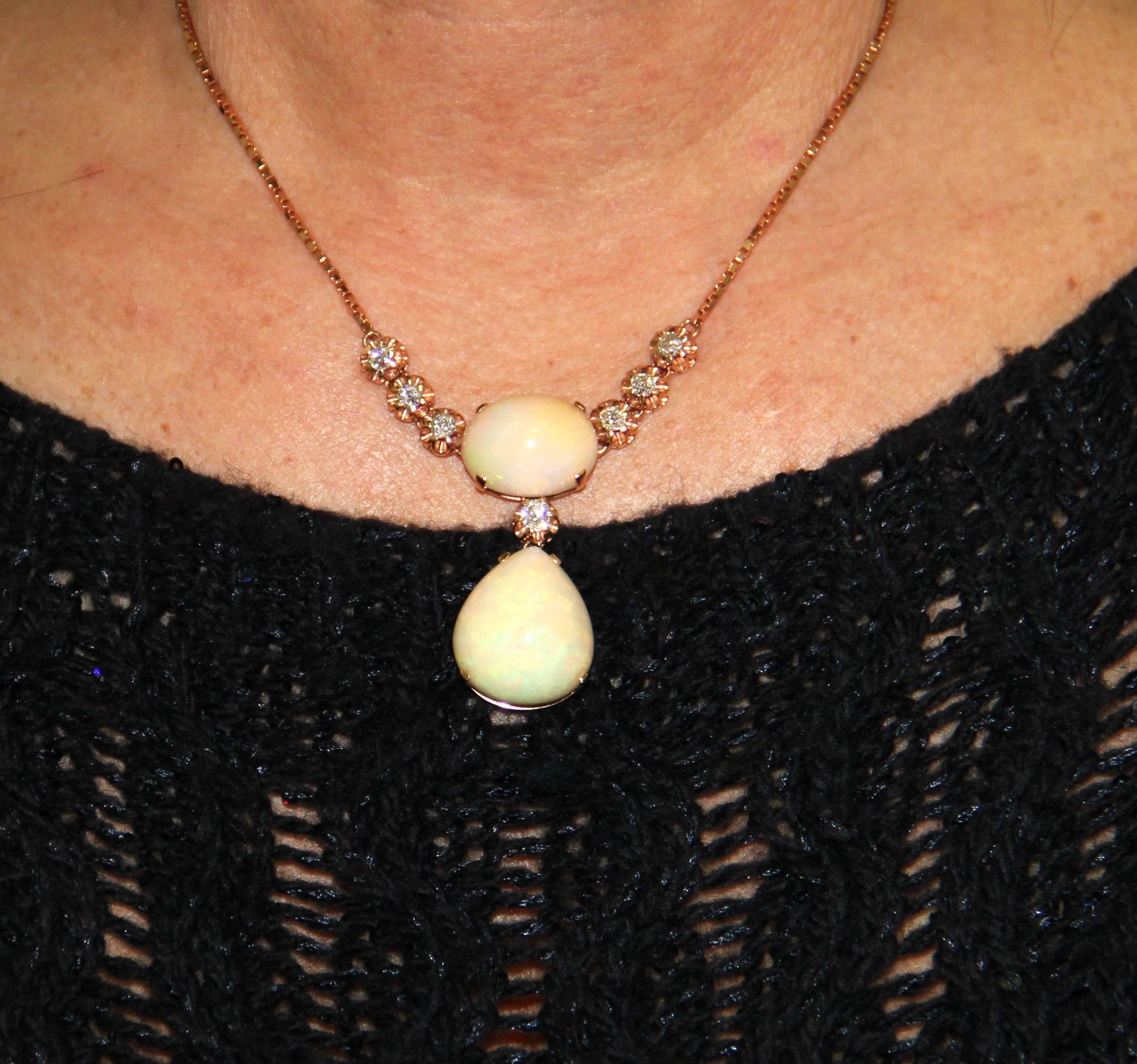 Handcraft Australian Opal 14 Karat Yellow Gold Diamonds Pendant Necklace 1