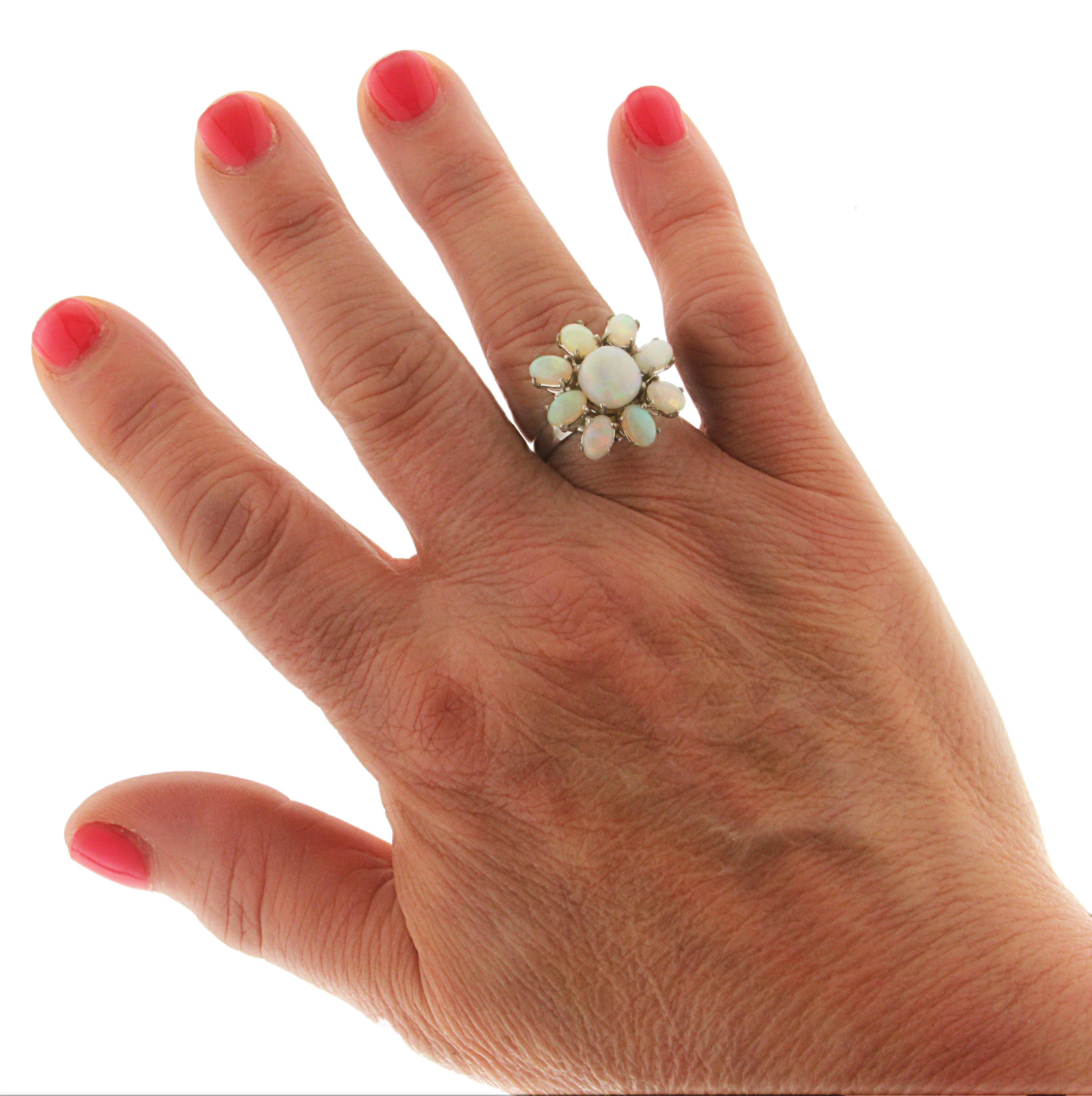 Handcraft Australian Opal 18 Karat White Gold Cocktail Ring In New Condition For Sale In Marcianise, IT