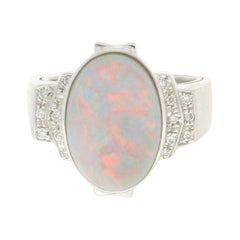 Handcraft Australian Opal 18 Karat White Gold Diamonds Cocktail Ring