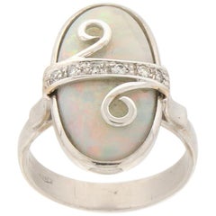 Handcraft Australian Opal 18 Karat White Gold Diamonds Cocktail Ring