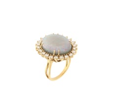 Handgefertigter Australischer Opal 18 Karat Gelbgold Diamanten Cocktail-Ring