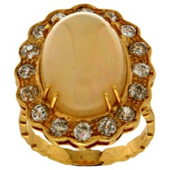 Handcraft Australian Opal 18 Karat Yellow Gold Diamonds Cocktail Ring
