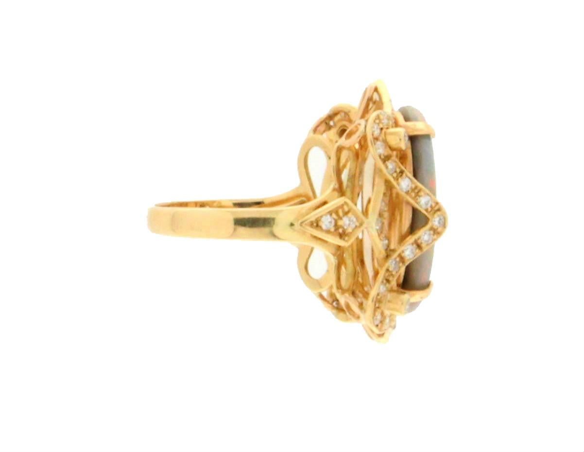 Artisan Handcraft Australian Opal 18 Karat Yellow Gold Diamonds Cocktail Ring