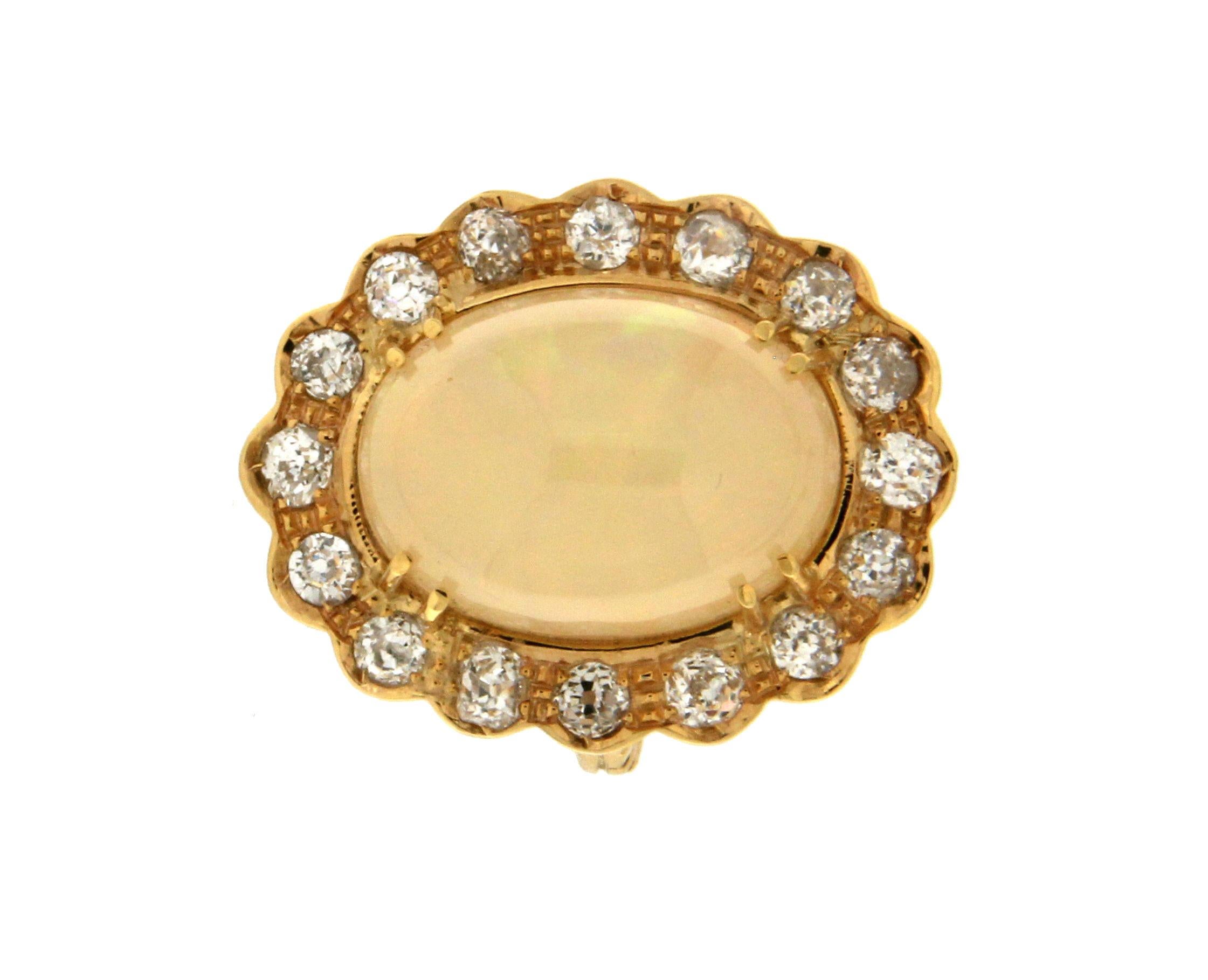 Artisan Handcraft Australian Opal 18 Karat Yellow Gold Diamonds Cocktail Ring For Sale