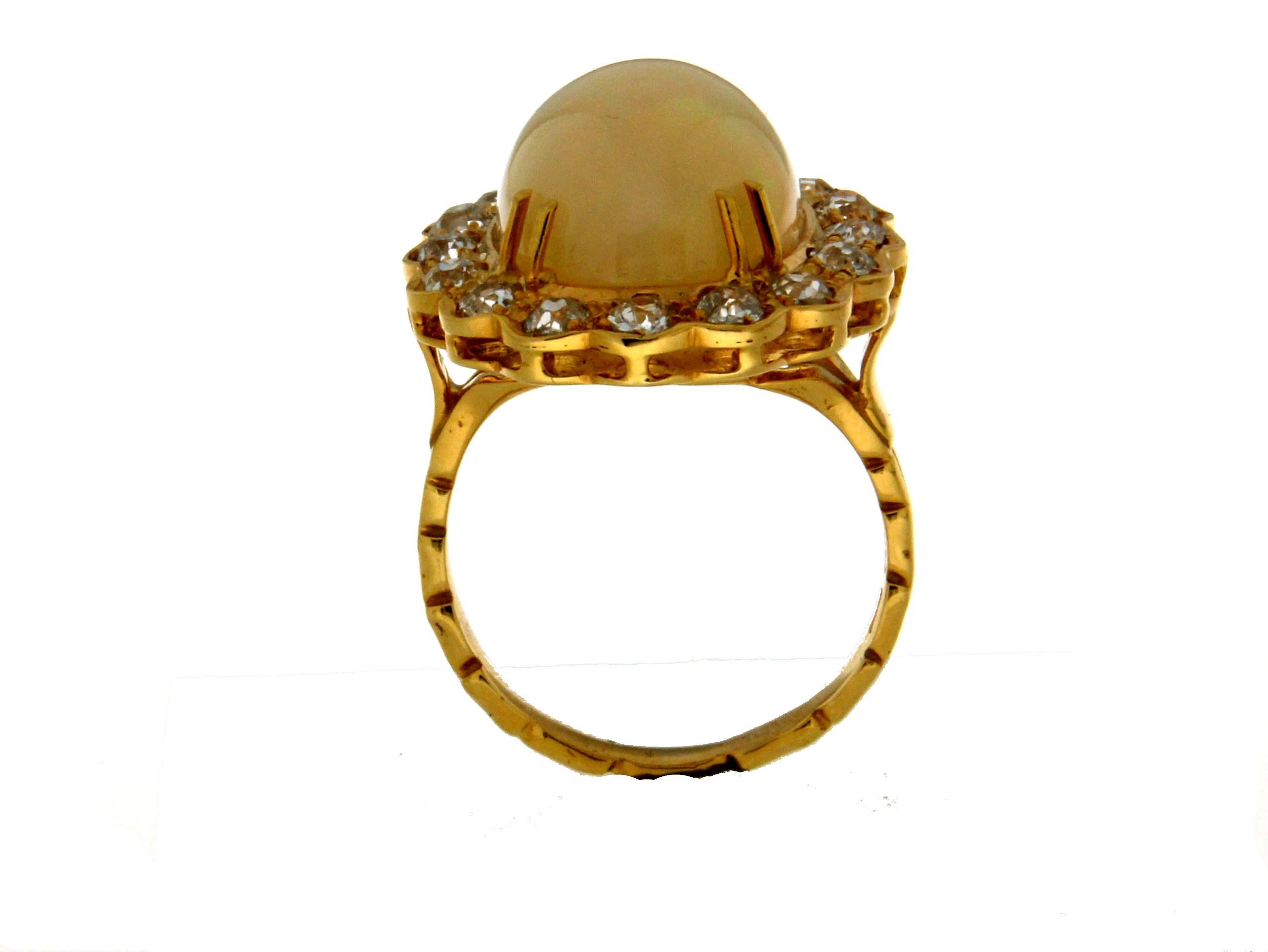 Brilliant Cut Handcraft Australian Opal 18 Karat Yellow Gold Diamonds Cocktail Ring For Sale