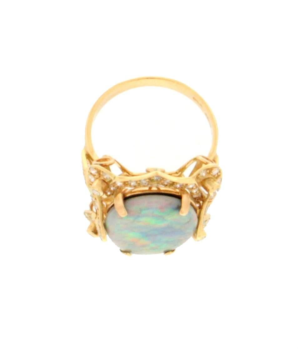 Handcraft Australian Opal 18 Karat Yellow Gold Diamonds Cocktail Ring In New Condition In Marcianise, IT