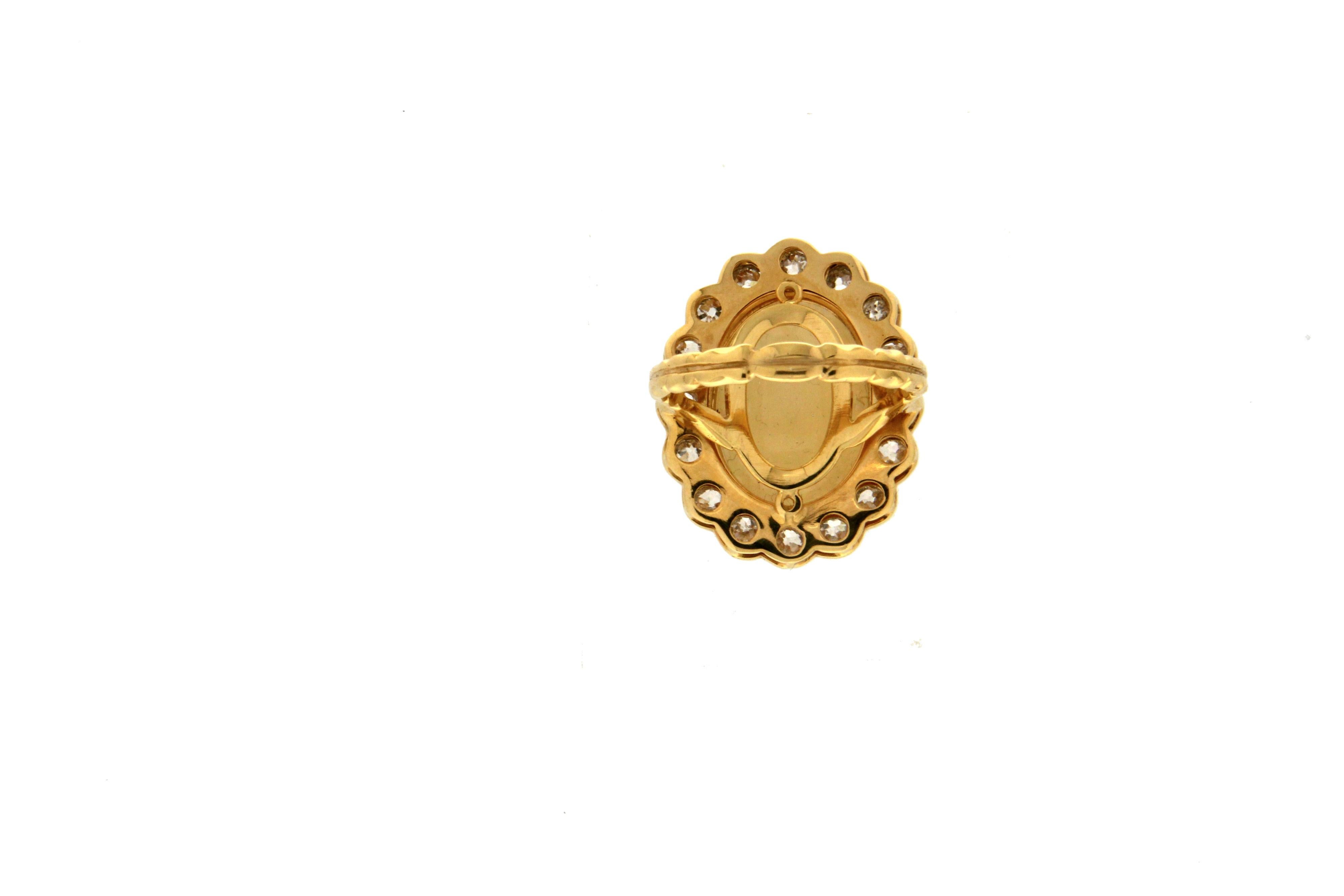 Women's or Men's Handcraft Australian Opal 18 Karat Yellow Gold Diamonds Cocktail Ring For Sale