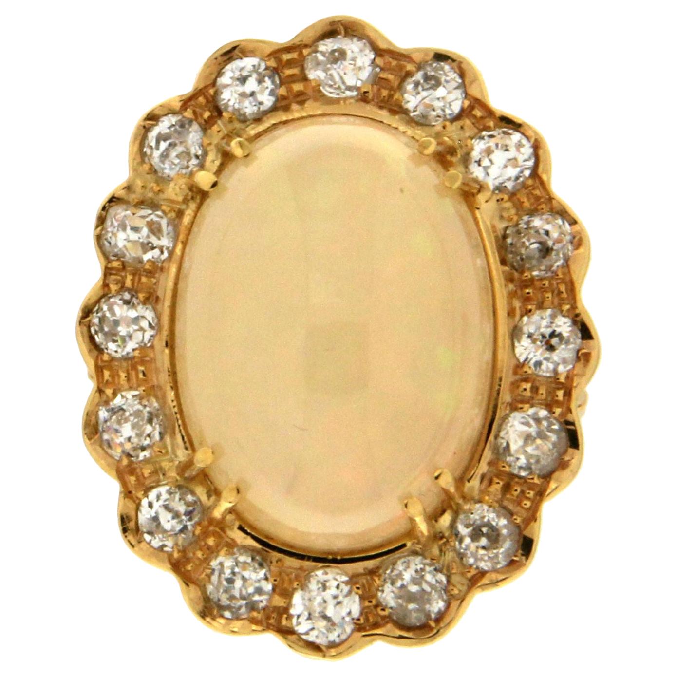 Handgefertigter australischer Opal 18 Karat Gelbgold Diamanten Cocktail-Ring