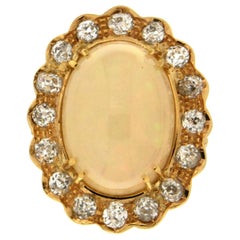 Handcraft Australian Opal 18 Karat Yellow Gold Diamonds Cocktail Ring