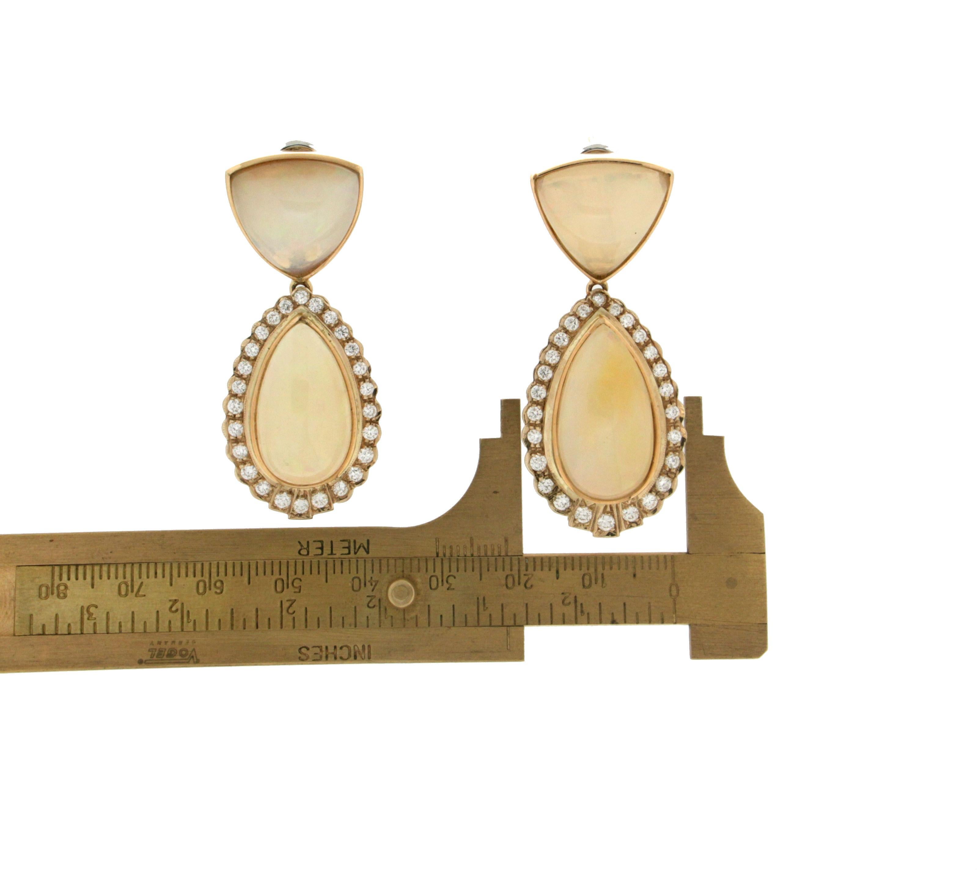 Handcraft Australian Opal 18 Karat Yellow Gold Diamonds Drop Earrings In New Condition For Sale In Marcianise, IT