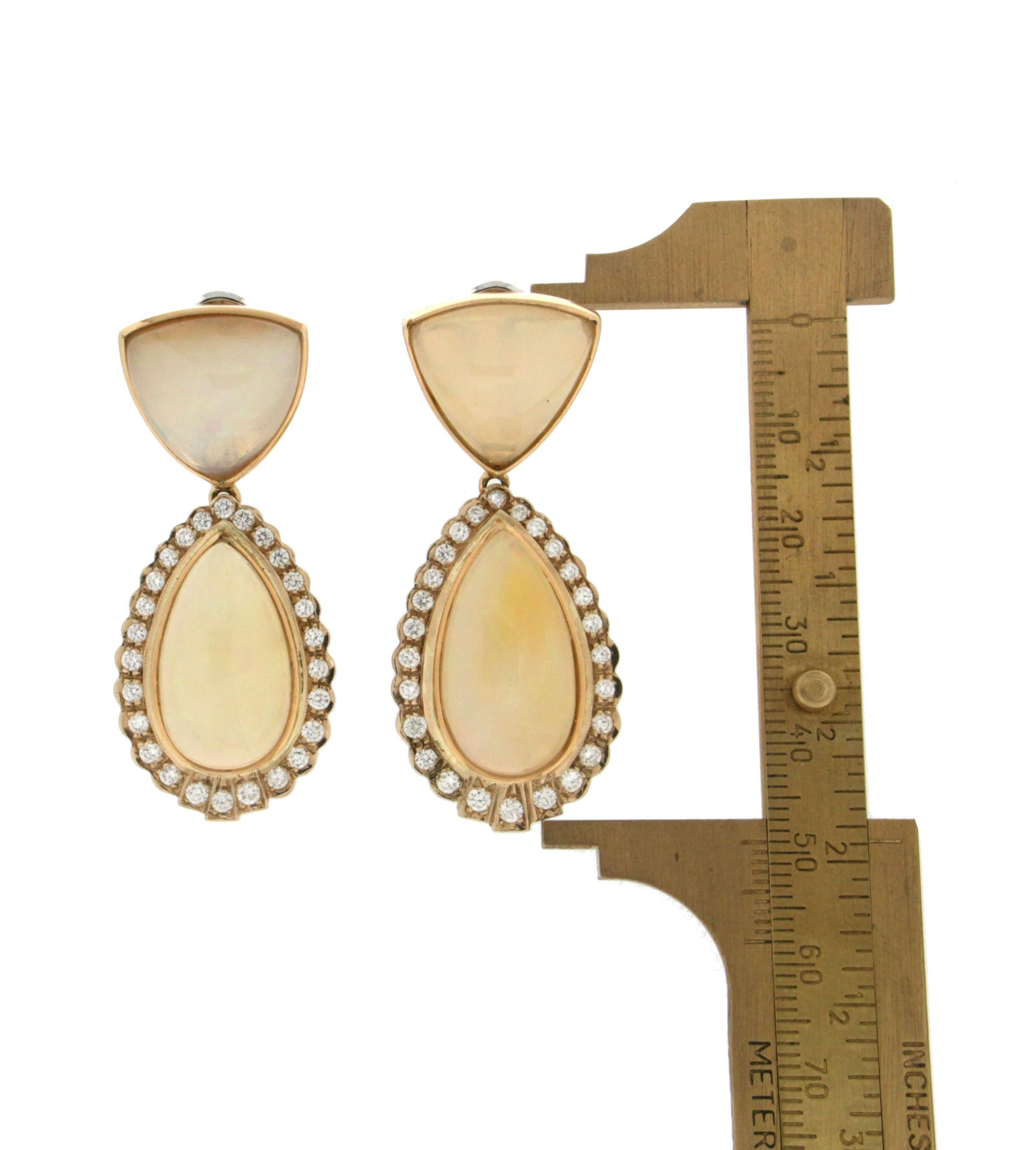 Women's or Men's Handcraft Australian Opal 18 Karat Yellow Gold Diamonds Drop Earrings For Sale