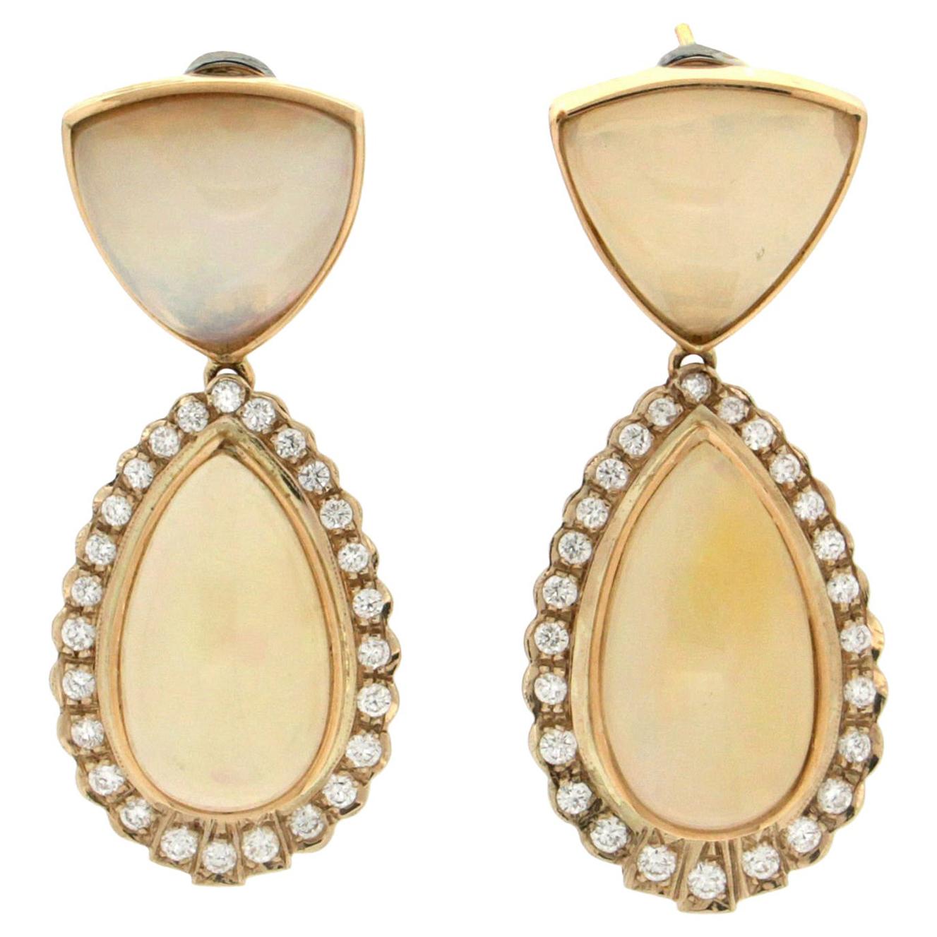 Handcraft Australian Opal 18 Karat Yellow Gold Diamonds Drop Earrings
