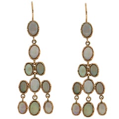 Handcraft Australian Opal 9 Karat Yellow Gold Drop Earrings