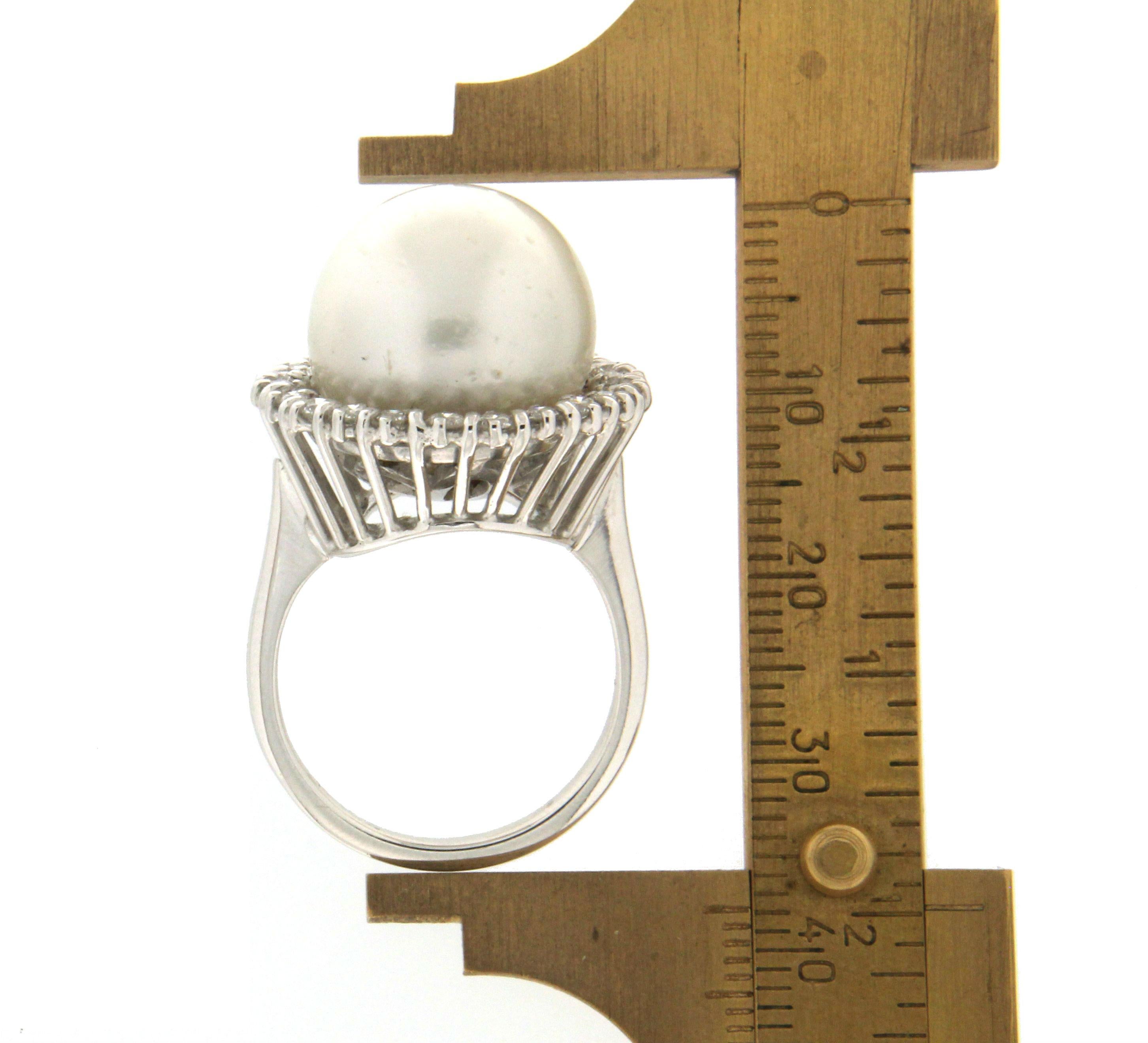 Handcraft Australian Pearl 18 Karat White Gold Diamonds Cocktail Ring For Sale 4