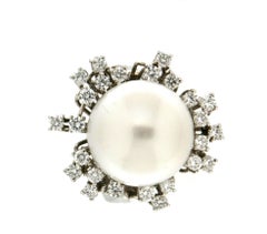Handcraft Australian Pearl 18 Karat White Gold Diamonds Cocktail Ring