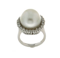 Handcraft Australian Pearl 18 Karat White Gold Diamonds Cocktail Ring