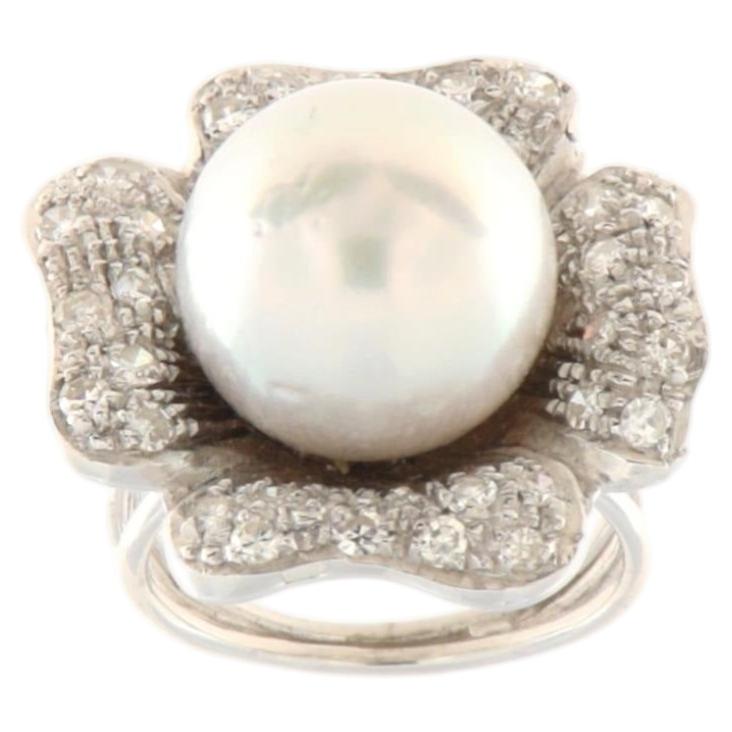 Contemporary 20 Carat South Sea Pearl Diamond 18K White Gold Cocktail Ring