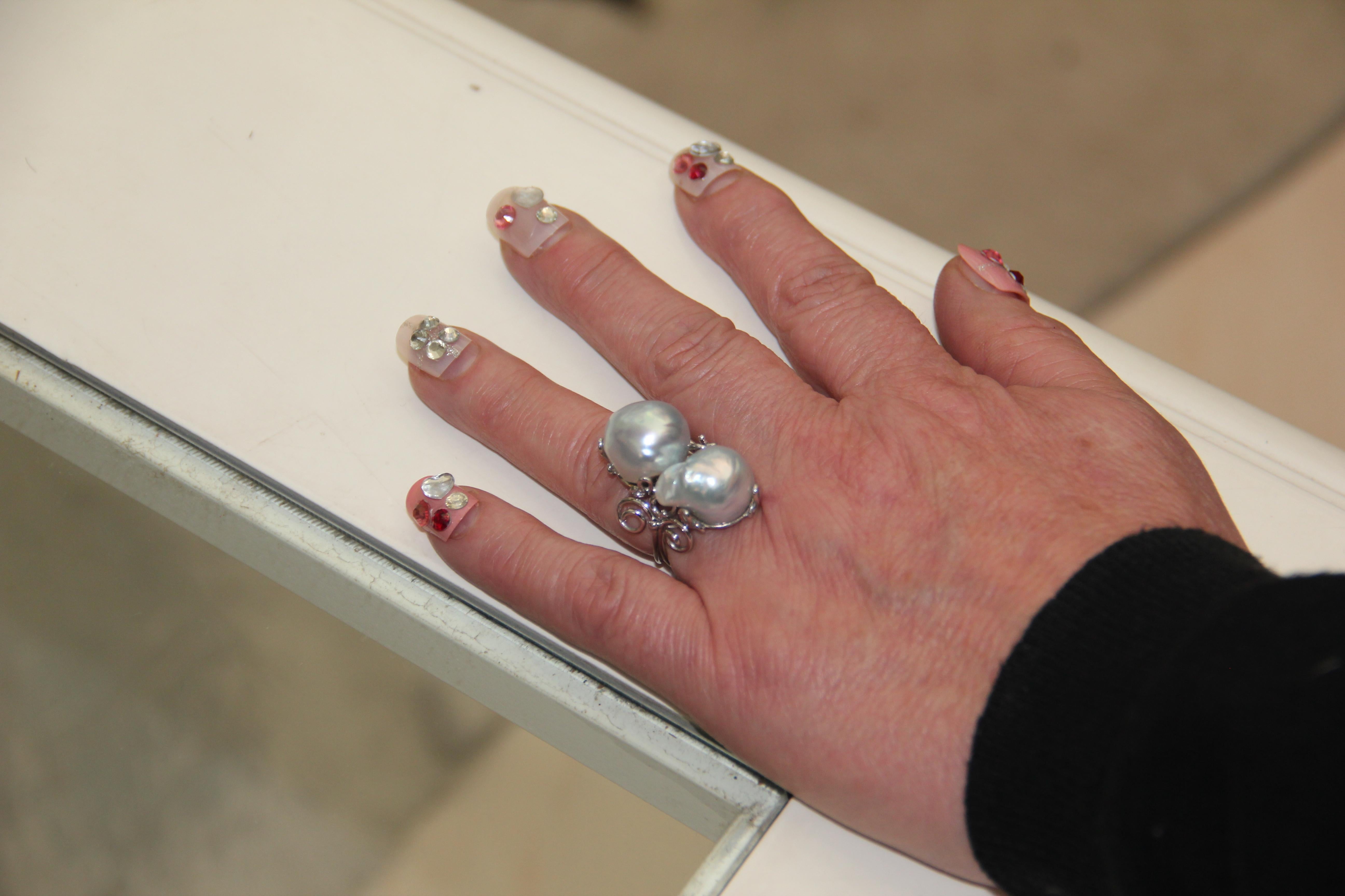 Handcraft Australian Baroque Pearls 18 Karat White Gold Cocktail Ring For Sale 1