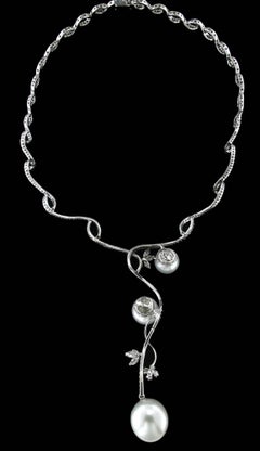 Handcraft Australian Pearls 18 Karat White Gold Diamonds Choker Necklace
