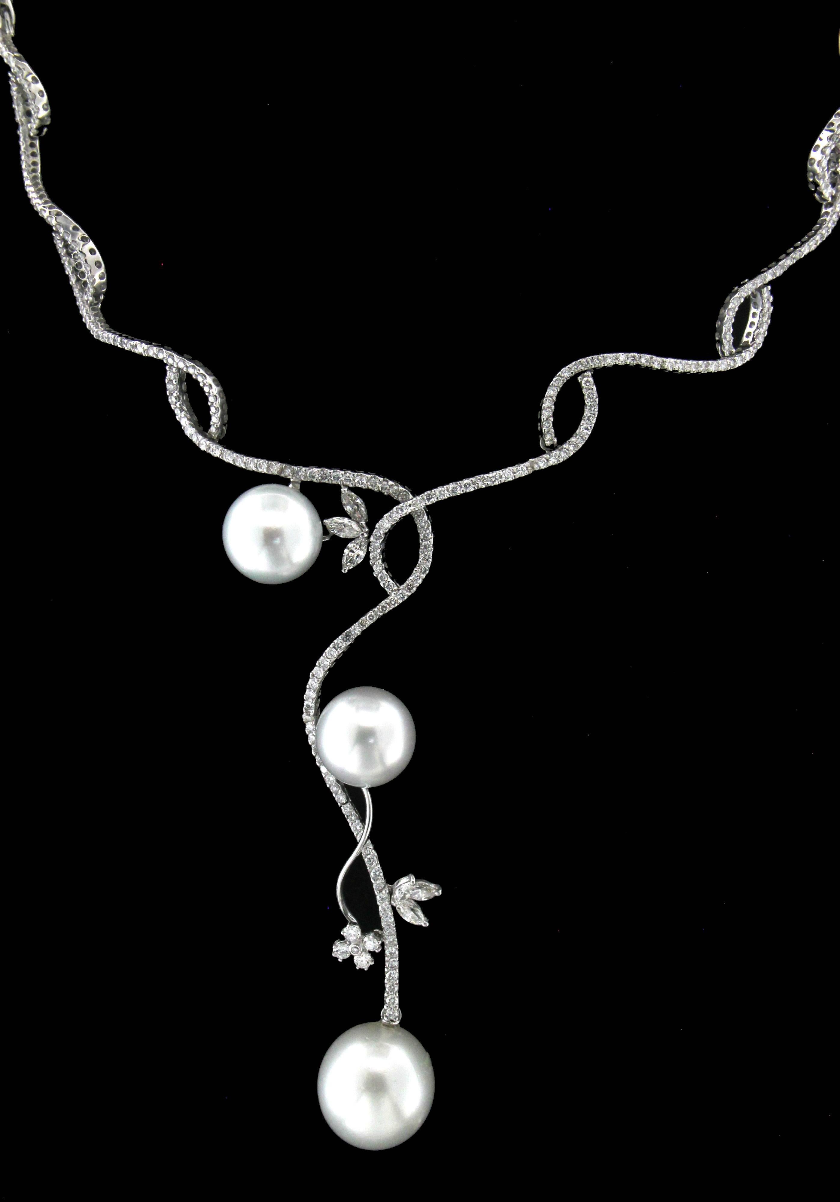 Modern Handcraft Australian Pearls 18 Karat White Gold Diamonds Choker Necklace For Sale